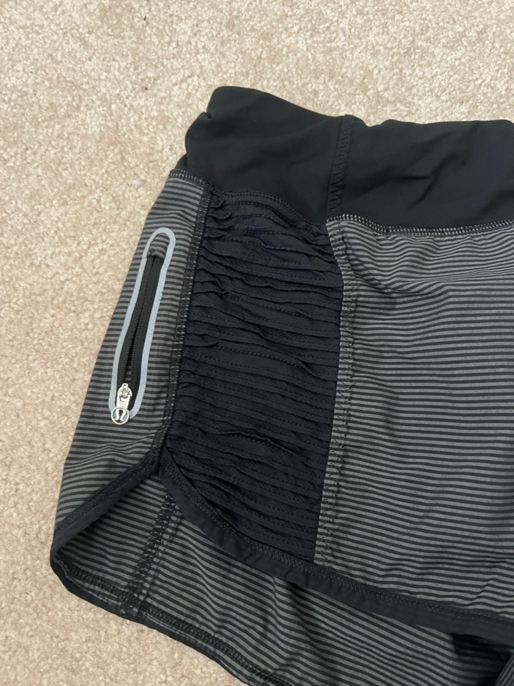 Lululemon Black & Charcoal Striped Athletic Shorts - Picture 5 of 6